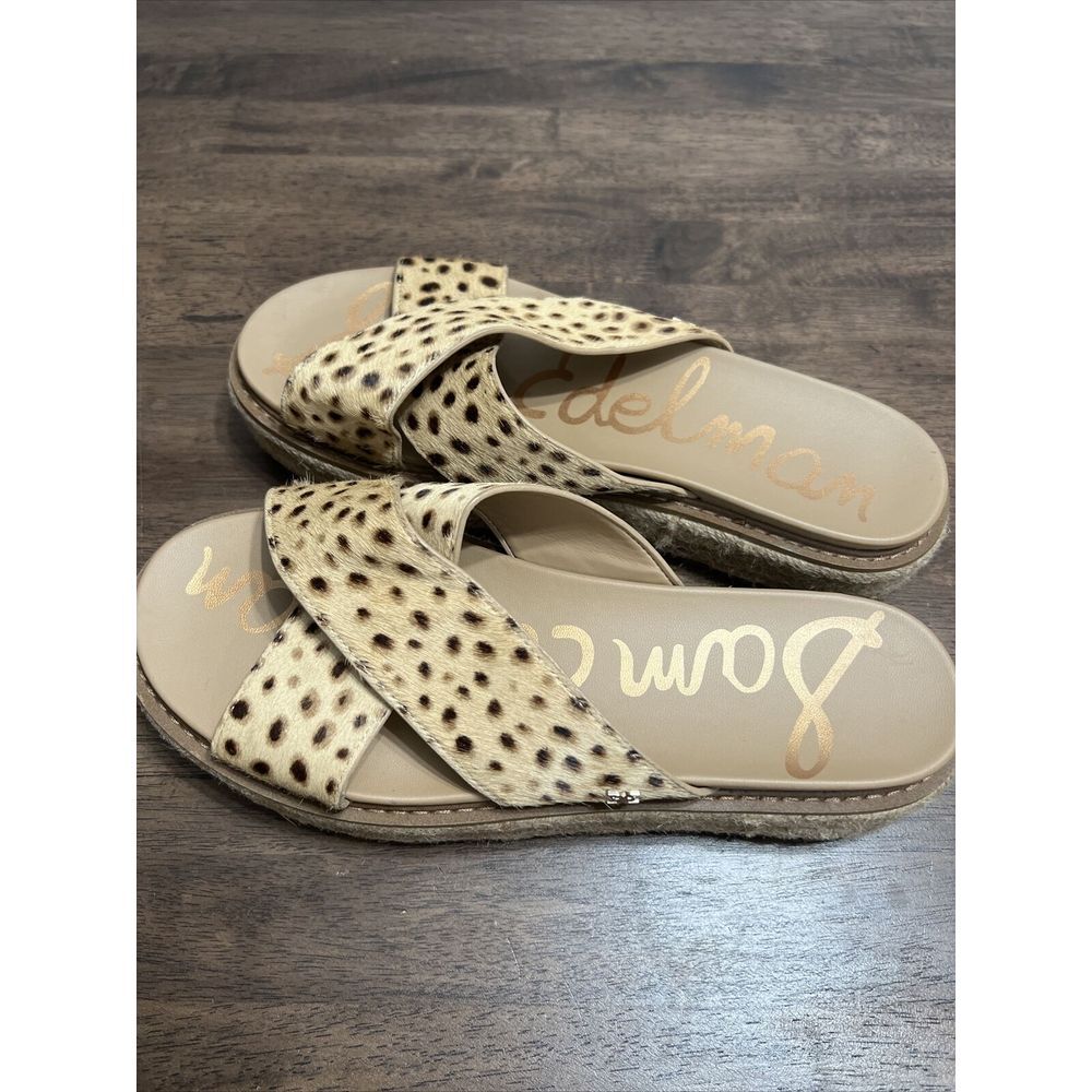Sam Edelman Animal  Cheetah Print Fur Texture Platform Slide Sandal Shoes 10 - Picture 4 of 10